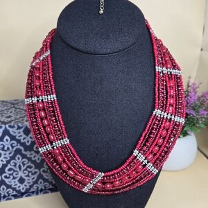 Boho Style Red Beaded Necklace